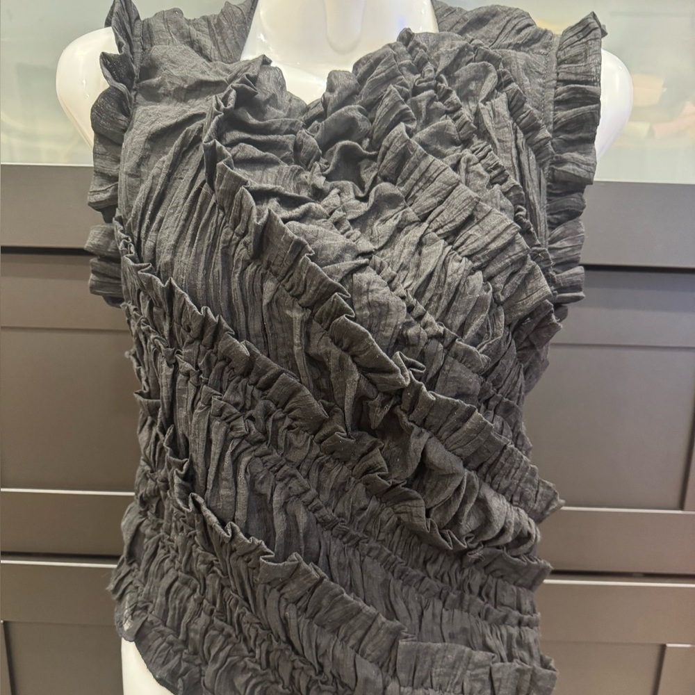 Ruffled Black Sleeveless Top